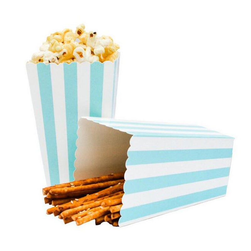 Crystallove 24pcs Striped Paper Popcorn Boxes for Party Favor Supplies (Blue) - Image 1